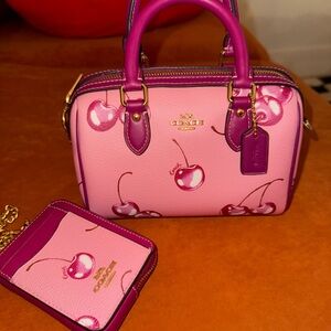 Coach Cherry 🍒 Mini Rowan & Zip Card Case